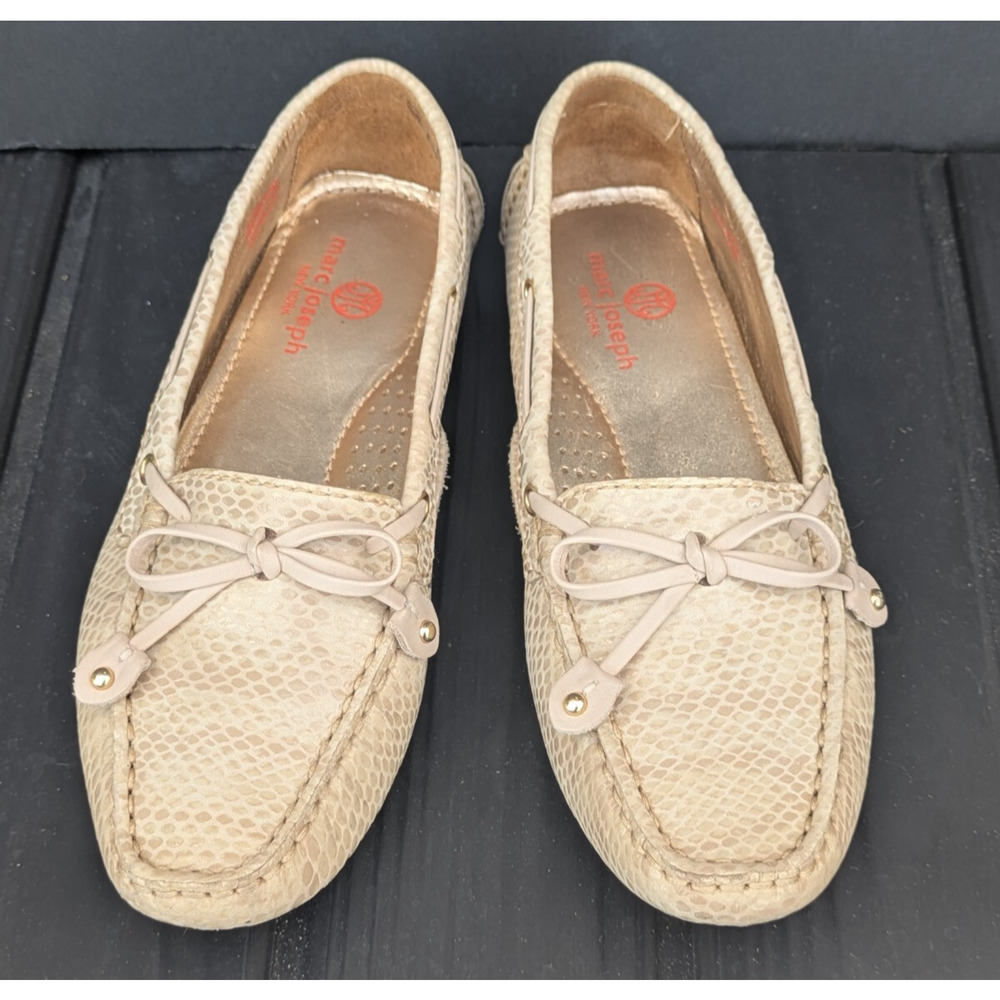 MARC JOSEPH NEW YORK Genuine Leather Driving Moccasin Gold Metallic W7